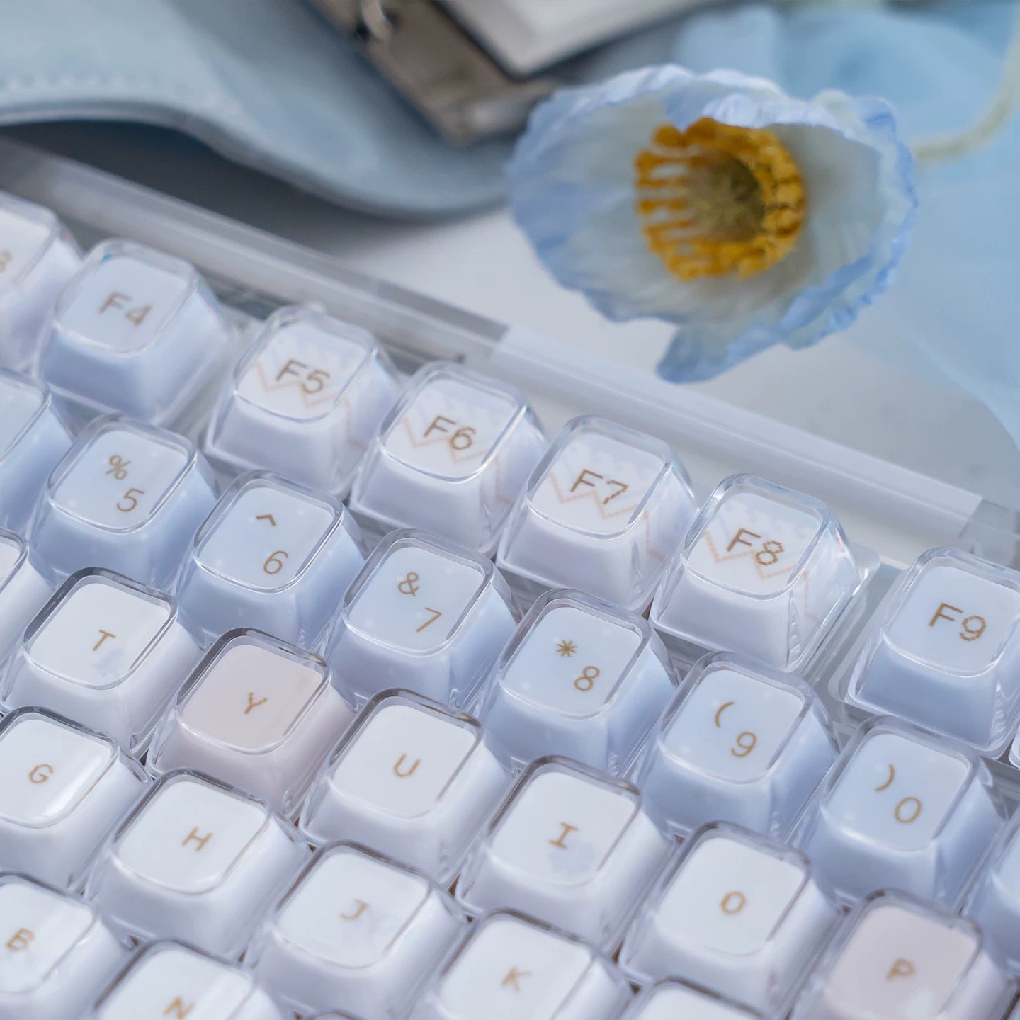 #0255 Light Blue Winter Letter Crystal Jelly Keycap KDA Profile PBT + PC Double-layer Designed By URE