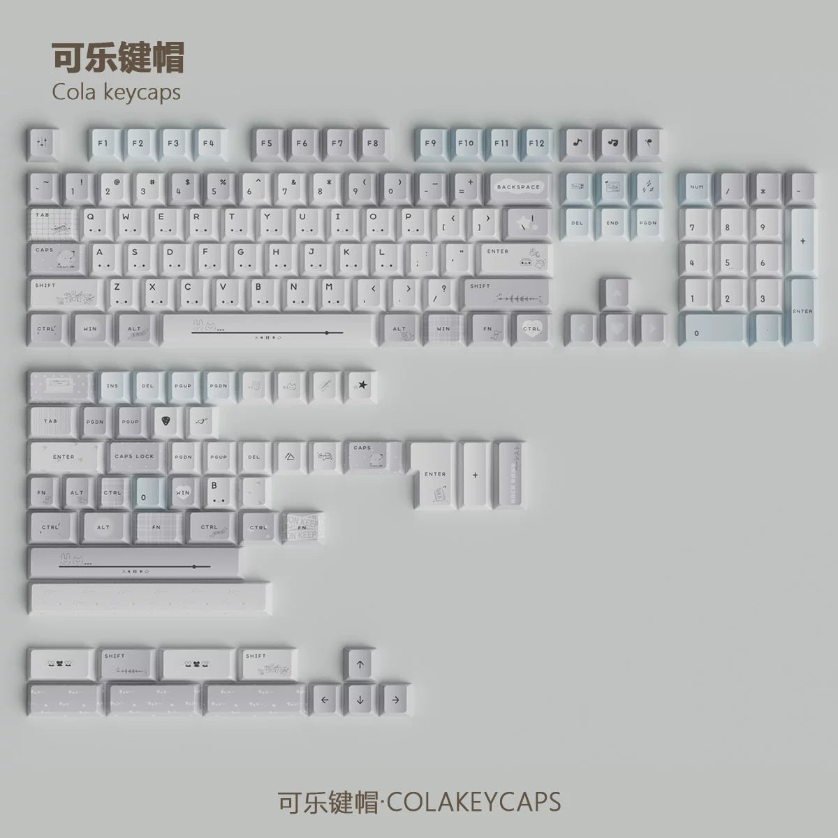 #0285 Gray Ins Kaomoji Cute Minimalist Keycap Cherry Profile Designed By Colakeycaps