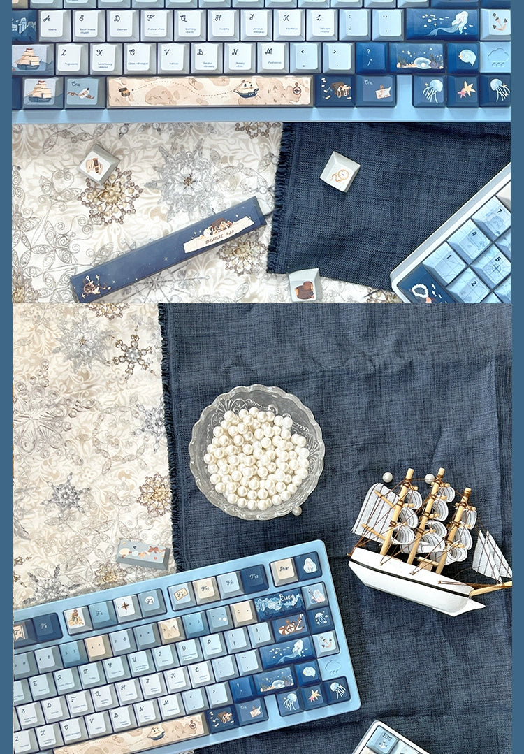 085 Nautical Chart Blue Retro Ocean Theme 138-keys Keycap