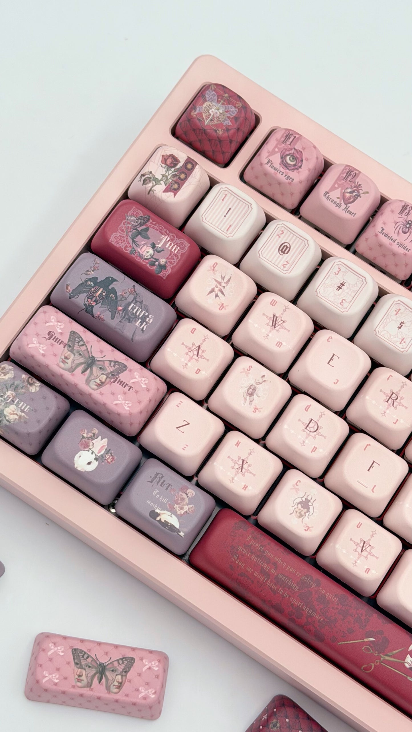 #0249 The Moth's Dream Keycaps Rose Red Grey Cherry /foa Profile (not including keyboard)