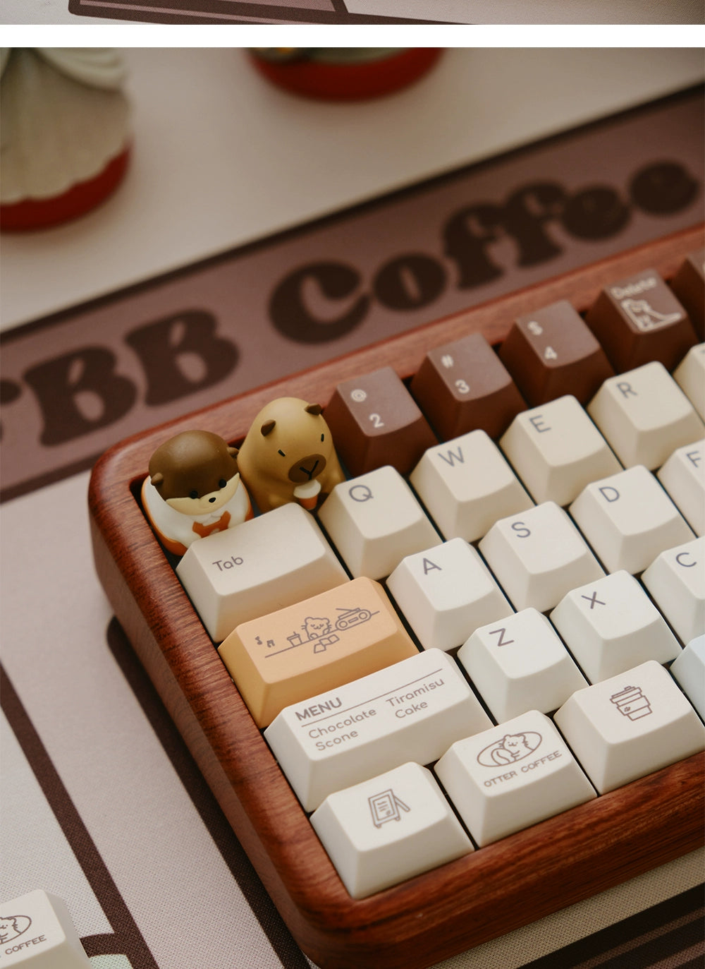 049 Cute Otter Coffee Brown Beige Kapibara Keycaps Cherry Profile FBB Designed 145 Keys 1.6mm Thickness