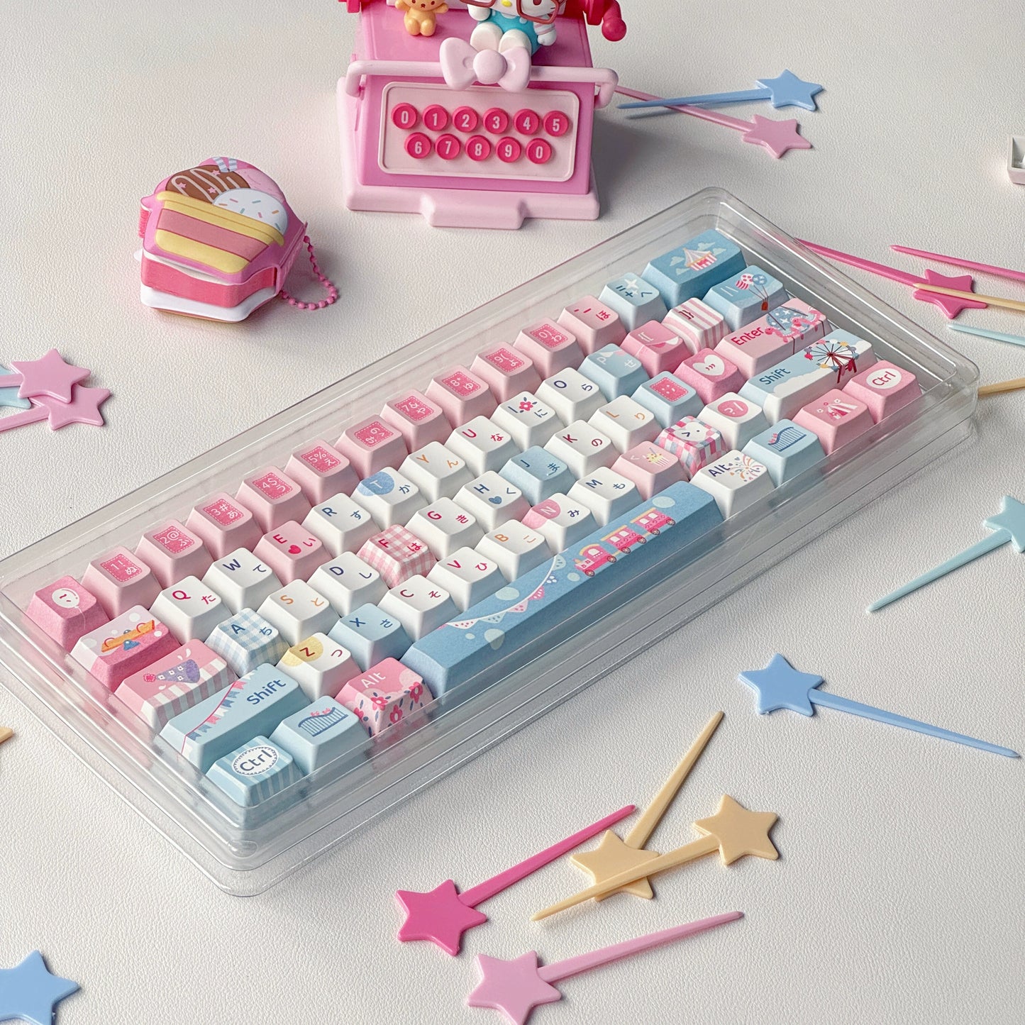 #0219 Amusement Park Cute Pink and Blue Keycaps (not Including Keyboard)