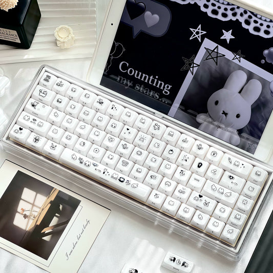 #0290 Black and White Pixel Rabbit Jelly Keycap CBSA Profile（not including keyboard）