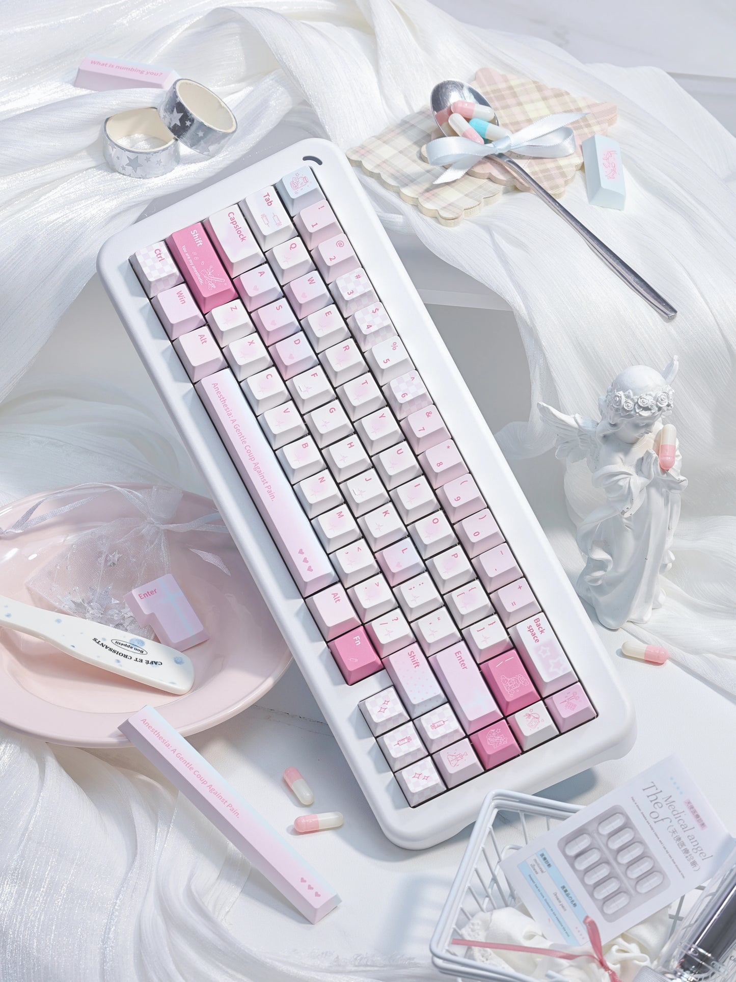 #0287 Anesthetic Cute Cure Light Blue Pink Keycap Cherry Profile Designed By Bluebird