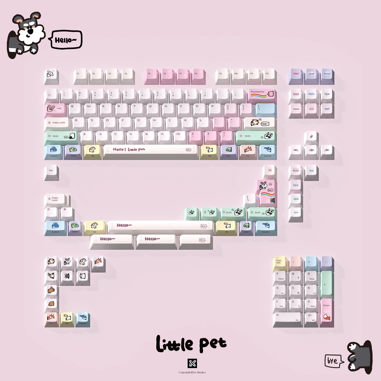 #0282 Cute Macaron Little Pet Keycaps Cherry Profile Designed By SINOKEY