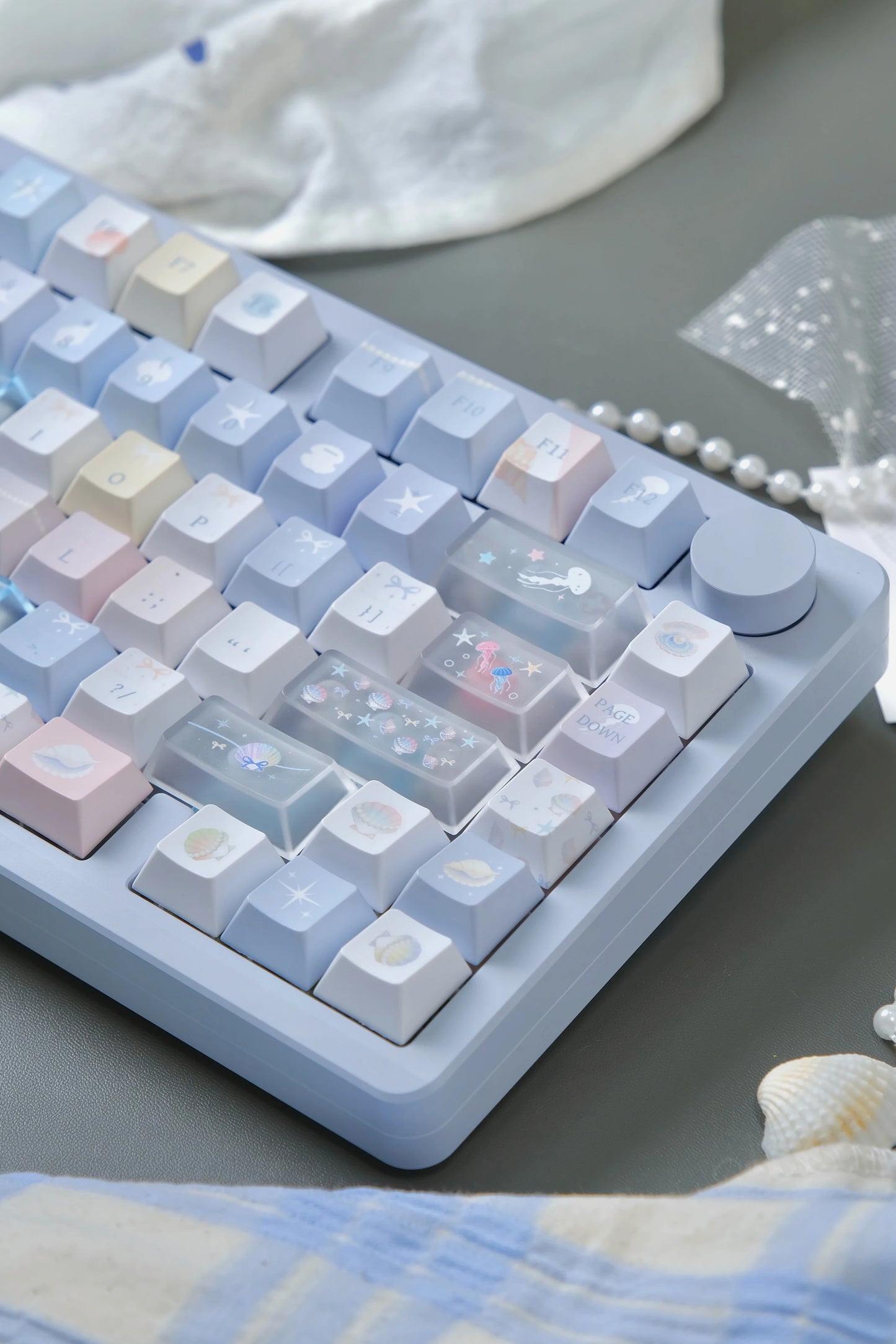 #0269 Pastel Seashell Jellyfish Pearls Keycaps With Foggy Pc Novelty Cherry Profile Designed By Miller