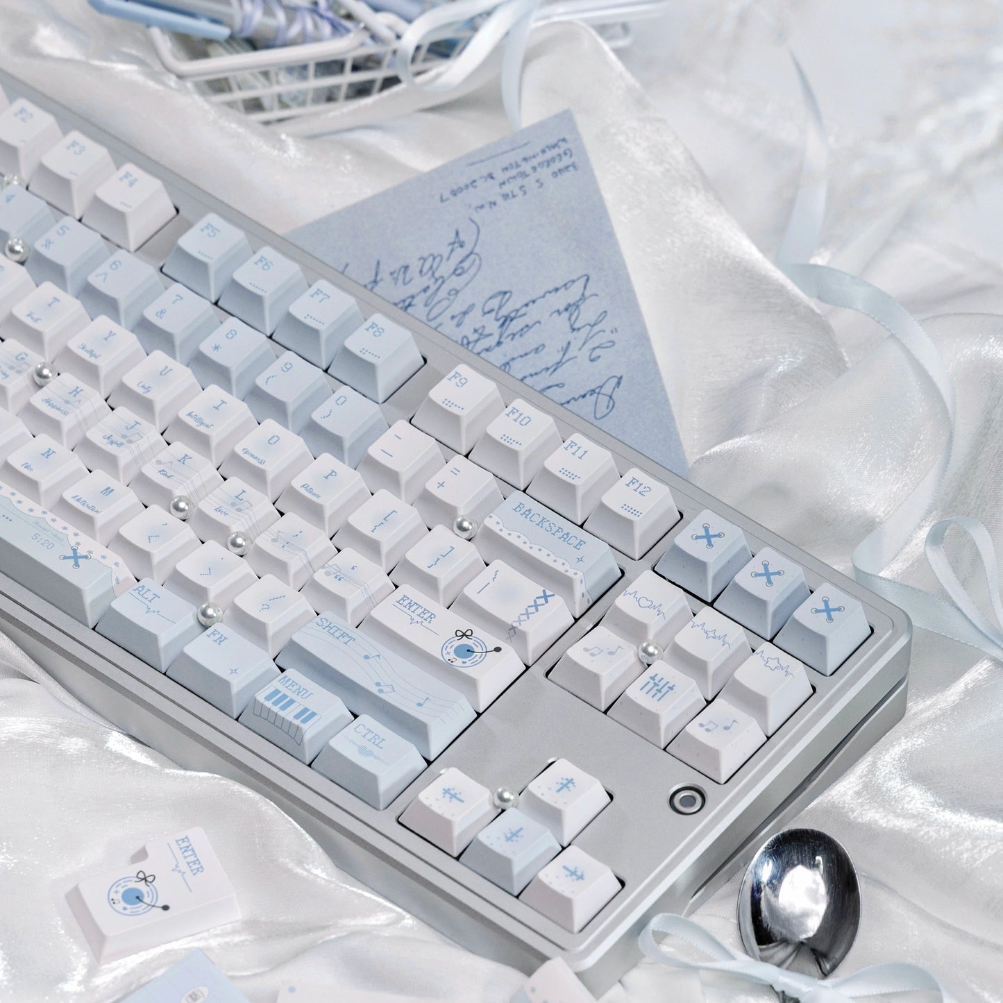 #0265 Blue Overture Blue and White Piano Music Note Keycap Cherry Profile Designed By Miller