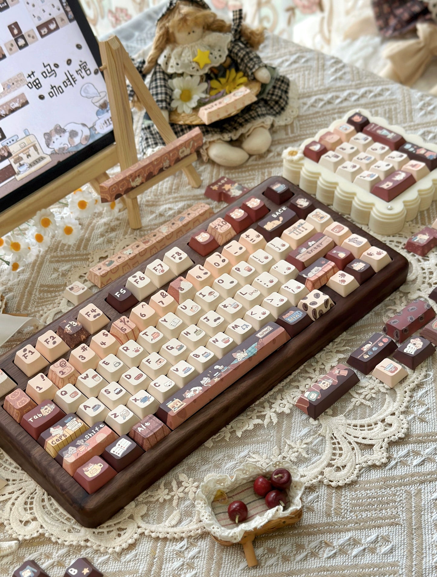 LilyX Lab Meow Cafe Cute Vintage Cherry/SOA Profile Keycap 138-keys