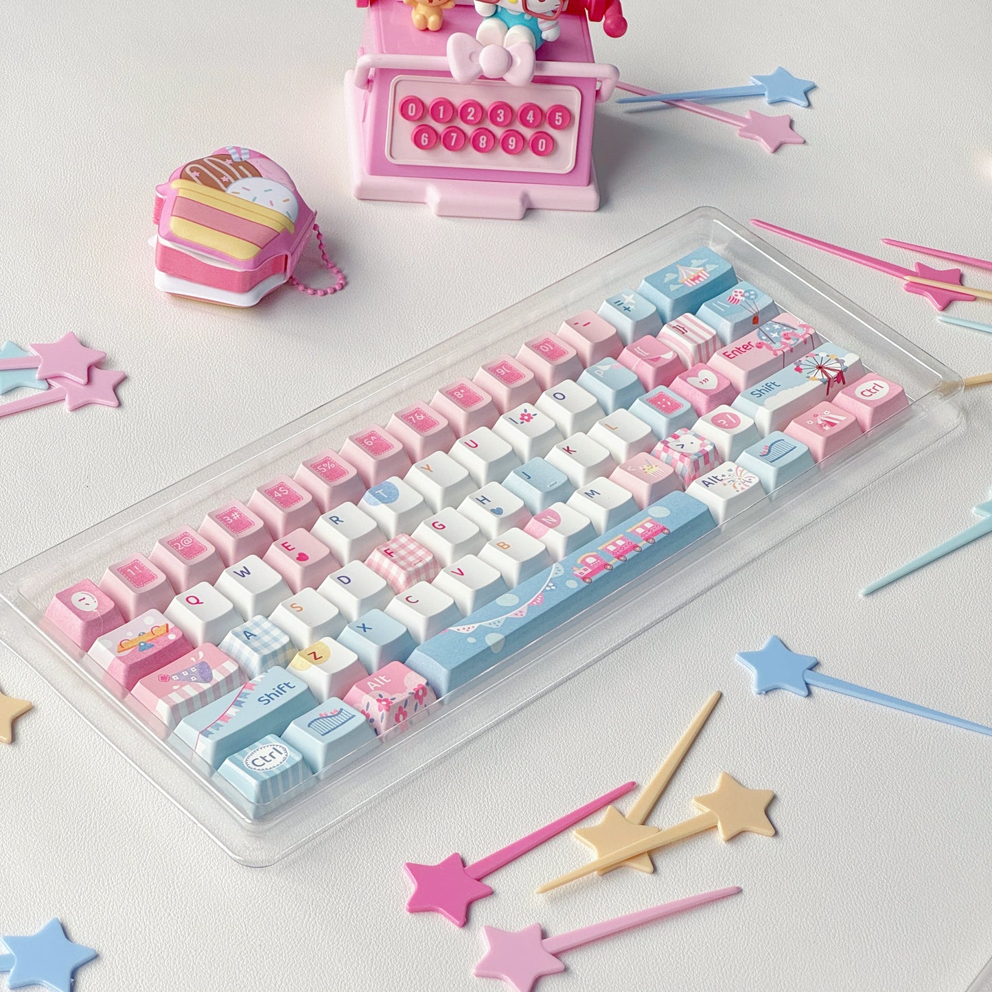 #0219 Amusement Park Cute Pink and Blue Keycaps (not Including Keyboard)