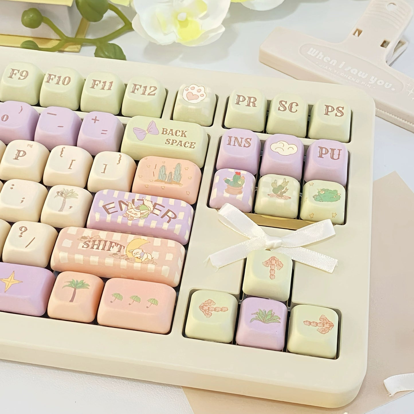 038 Fennec Eoa Profile Pastel Purple Green Yellow Keycaps 143 Keys