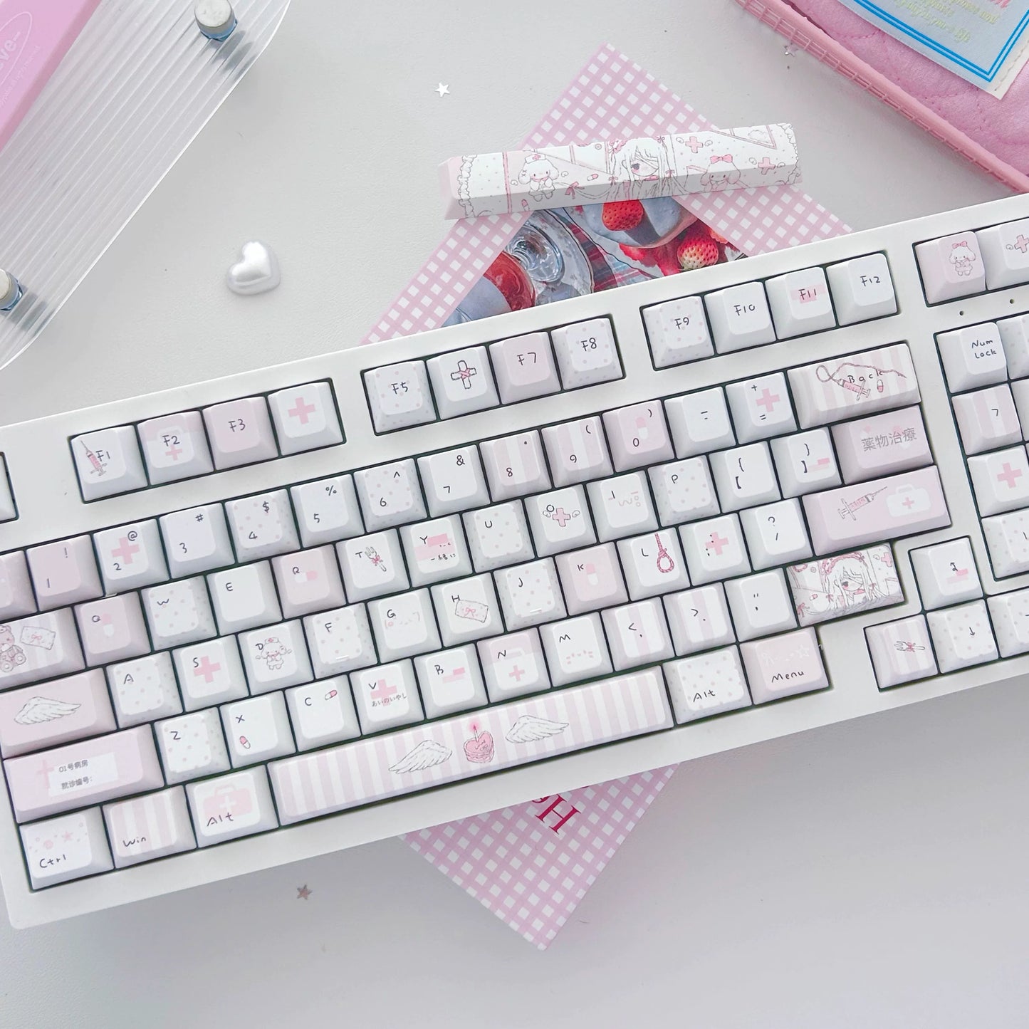 #0286 1 Angel Treatment Room Cold White Light Pink Keycap Cherry Profile