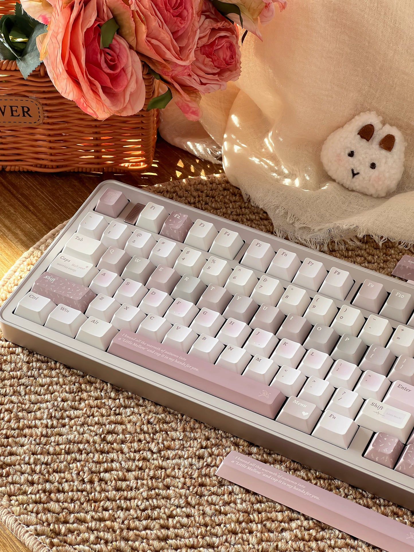 #0266 Little Waxy Keycap Gentle Clear and Cold Gray Pink Low Saturation Cherry Profile Designed By Bluebird