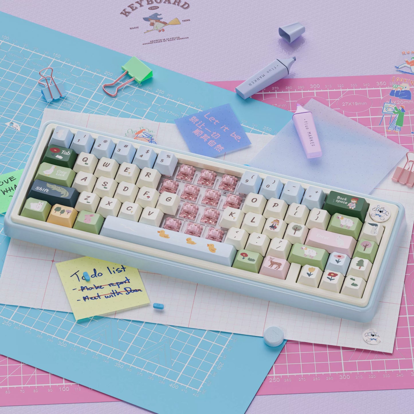 UR65 Blue/Pink/Red Mechanical Customized Keyboard (Tri-mode Gasket Hot Swap RGB Support QMK/VIA)