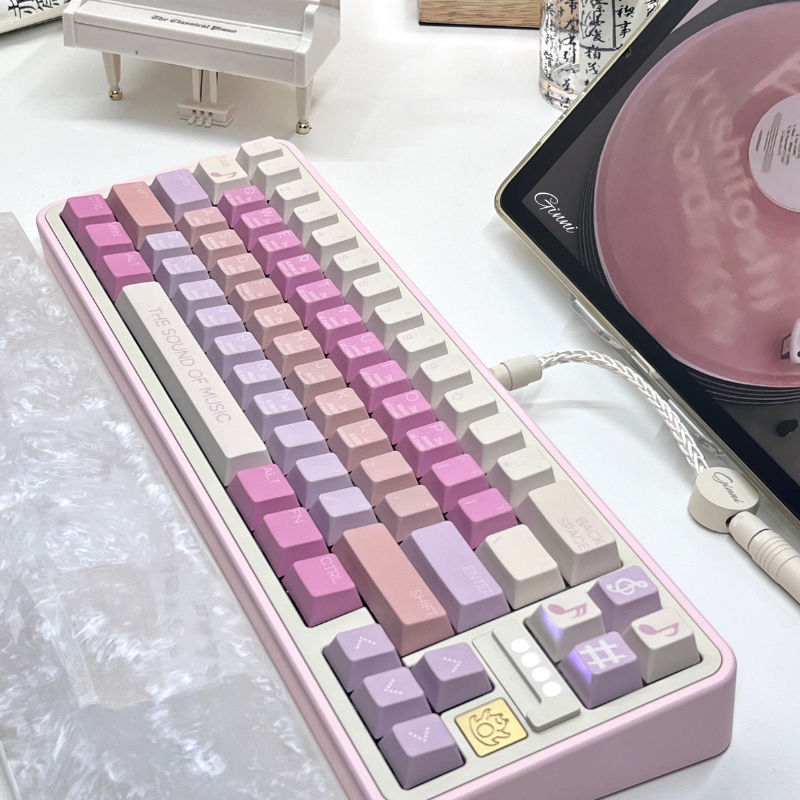 Sound of Music Pastel Pink Lilac Beige Cute Melody Notes Cherry Profile Customized Keycaps