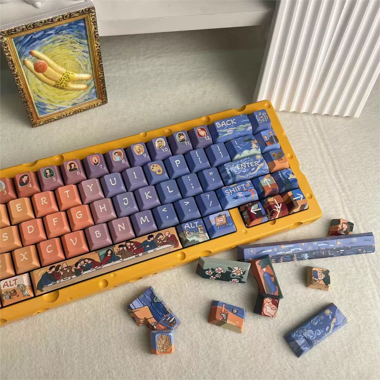 024 Blue Orange Artist's Classic Oil Painting MDA Profile Keycap 142 keys Designed By Bobo Cat Studio