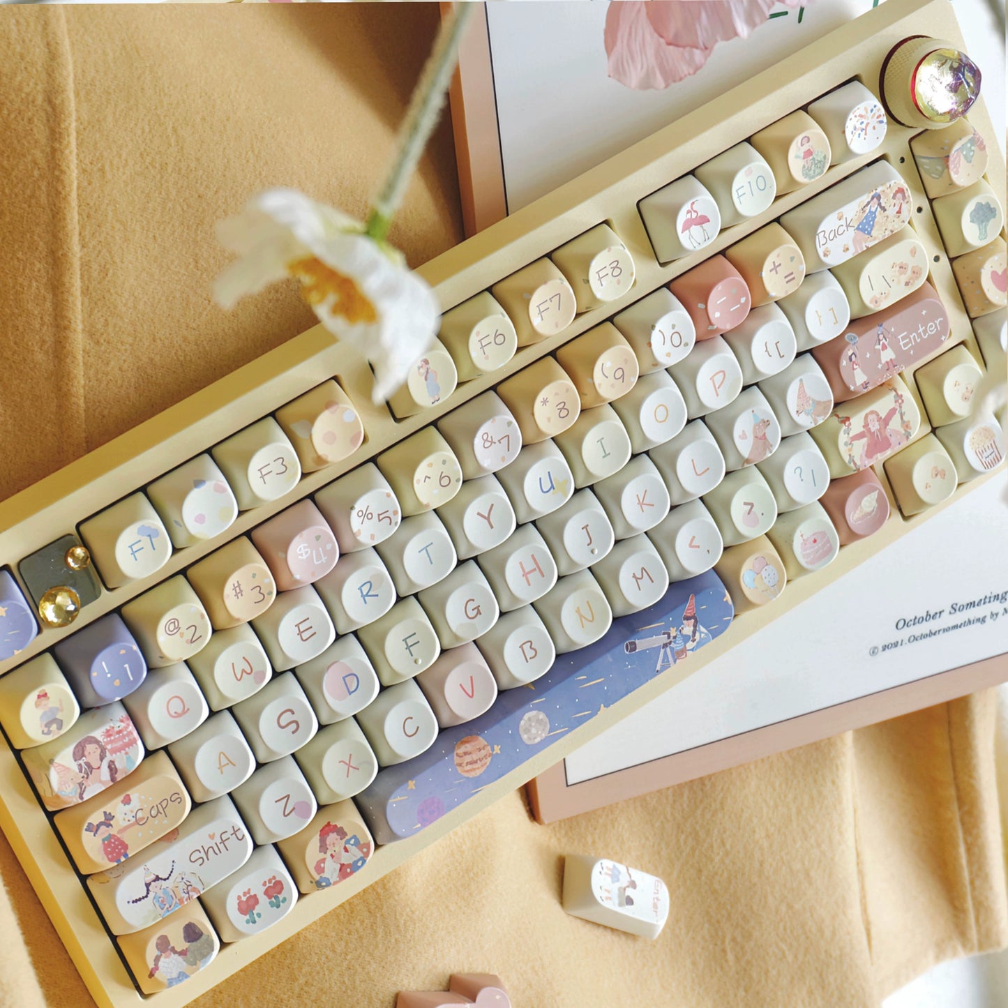 Pastel Yellow Blue Kwai Cute Two Girls Keycap 137/139 Keys Designed By Sleeping Sheep Studio