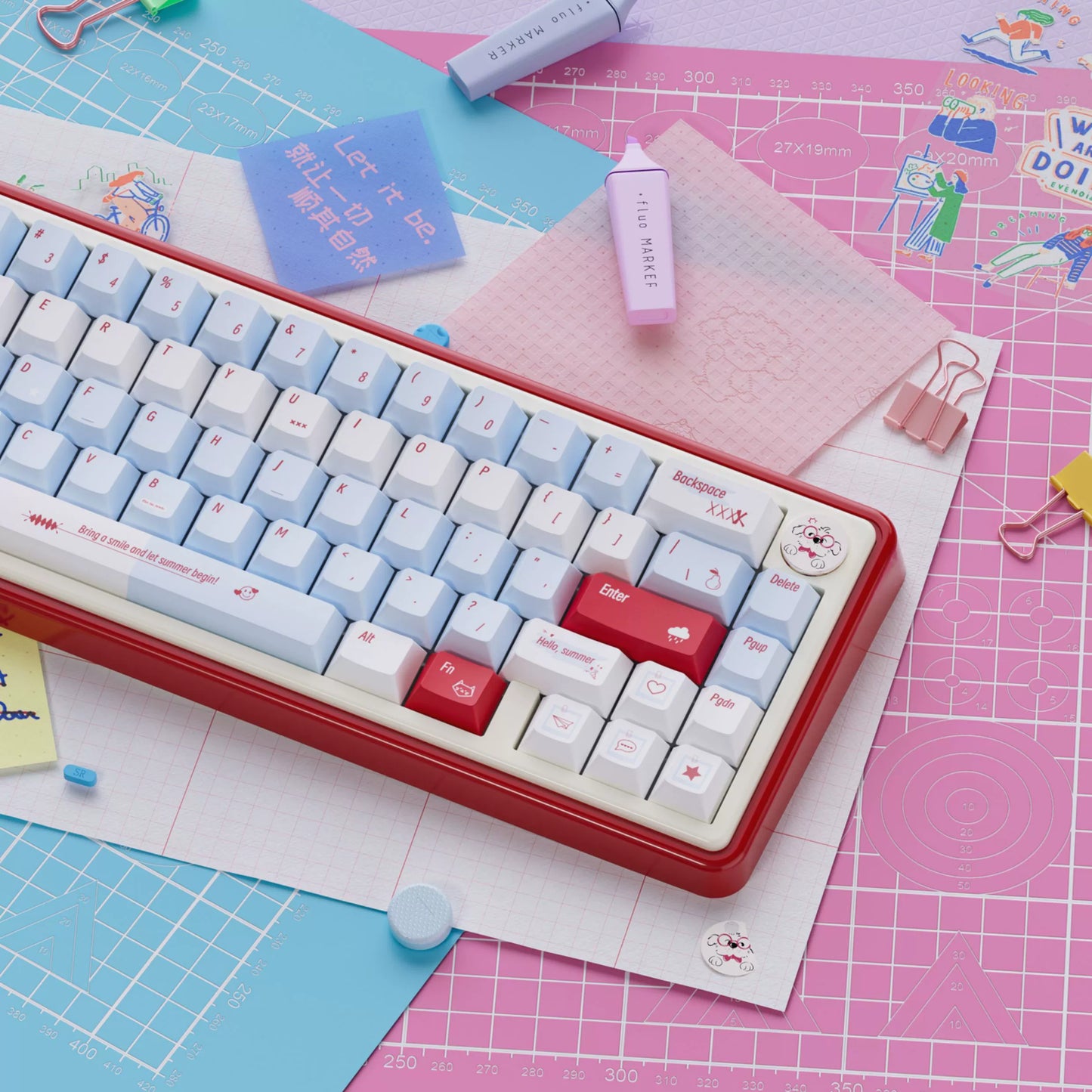 UR65 Blue/Pink/Red Mechanical Customized Keyboard (Tri-mode Gasket Hot Swap RGB Support QMK/VIA)