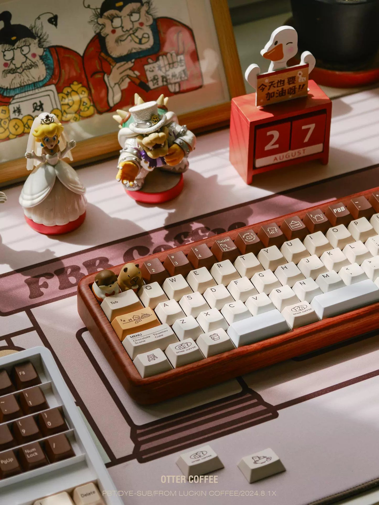 049 Cute Otter Coffee Brown Beige Kapibara Keycaps Cherry Profile FBB Designed 145 Keys 1.6mm Thickness