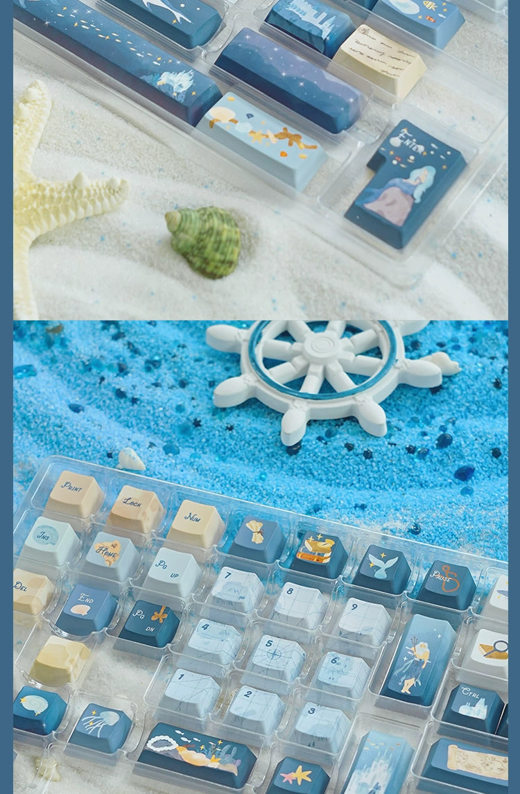 085 Nautical Chart Blue Retro Ocean Theme 138-keys Keycap