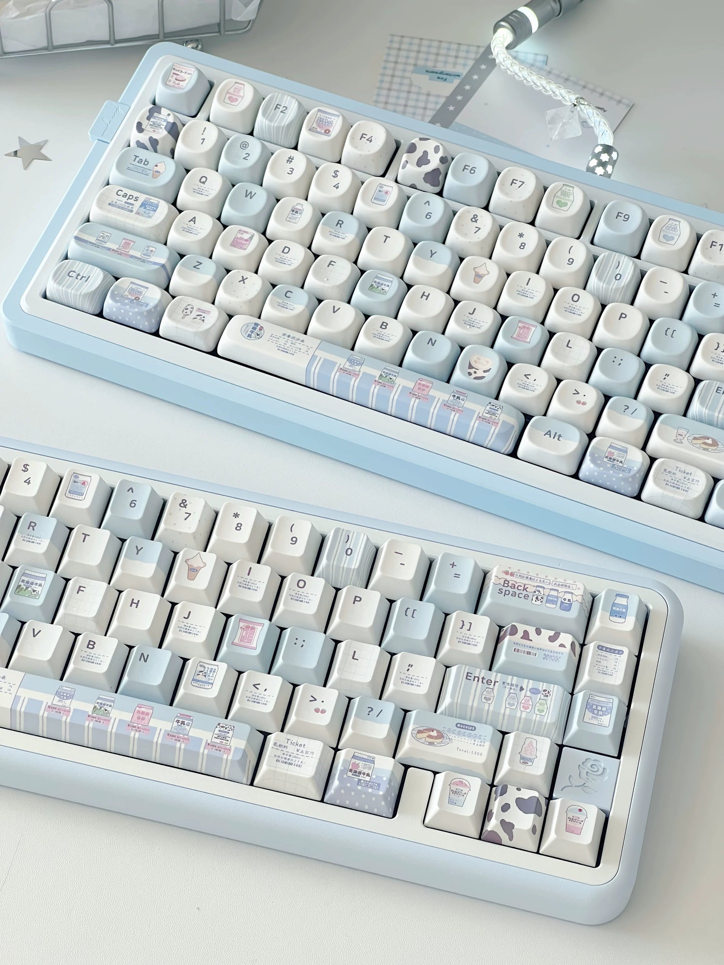 #0297 Hokkaido Milk Blue and White Japanese Style PBT Keycaps for Mechanical Keyboards Designed By SeeYou