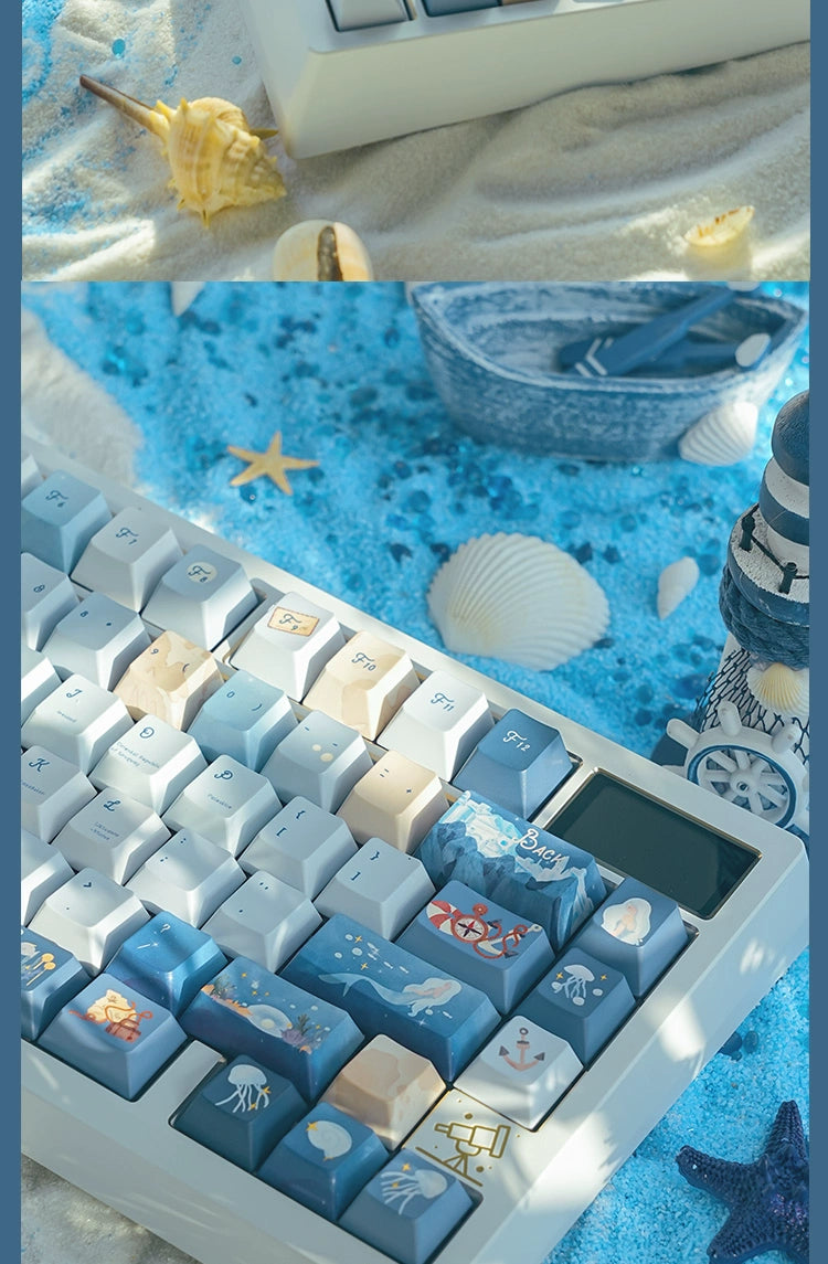 085 Nautical Chart Blue Retro Ocean Theme 138-keys Keycap