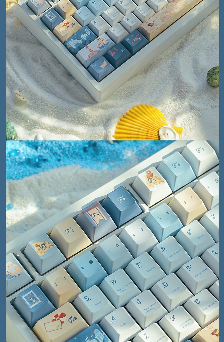 085 Nautical Chart Blue Retro Ocean Theme 138-keys Keycap