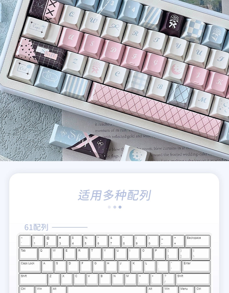 105 Moonlight Rose Pink and Blue Cherry Profile Keycaps 128-key