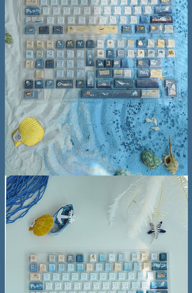 085 Nautical Chart Blue Retro Ocean Theme 138-keys Keycap