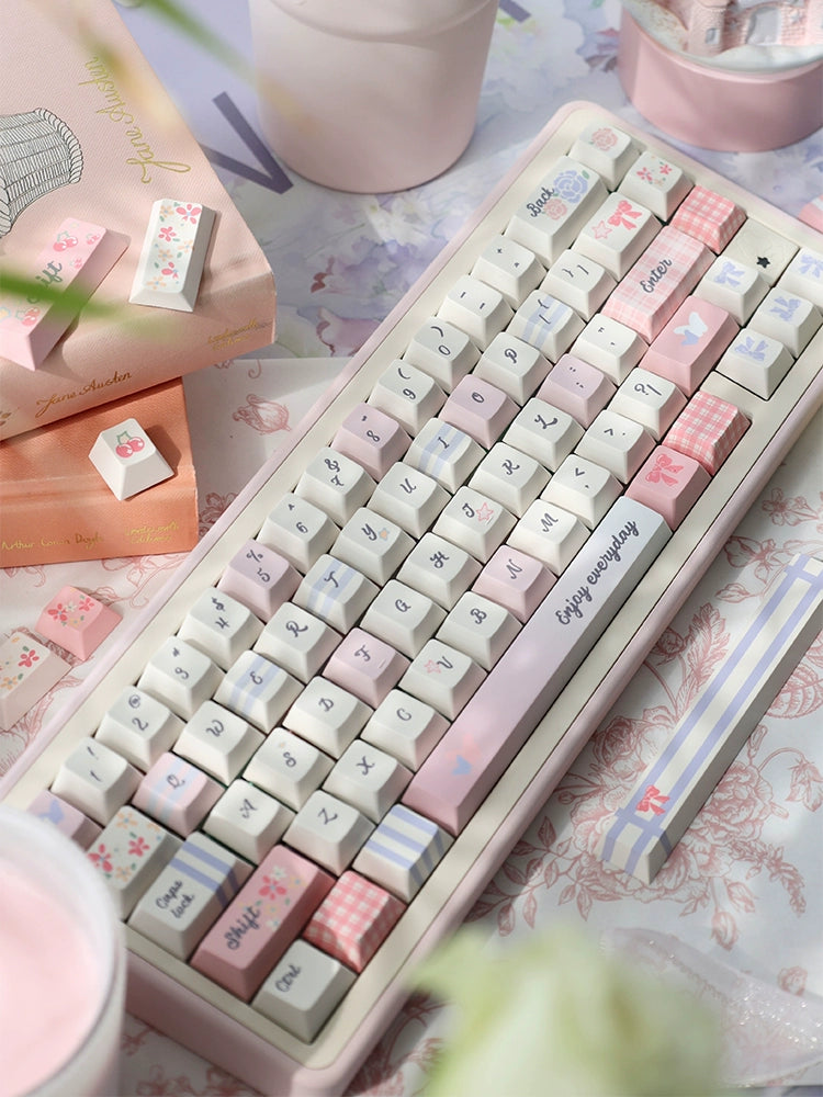 043 Pastel Pink Blue Grids Garden Keycap Cherry/ MOA Profile 152 keys BeeFun design