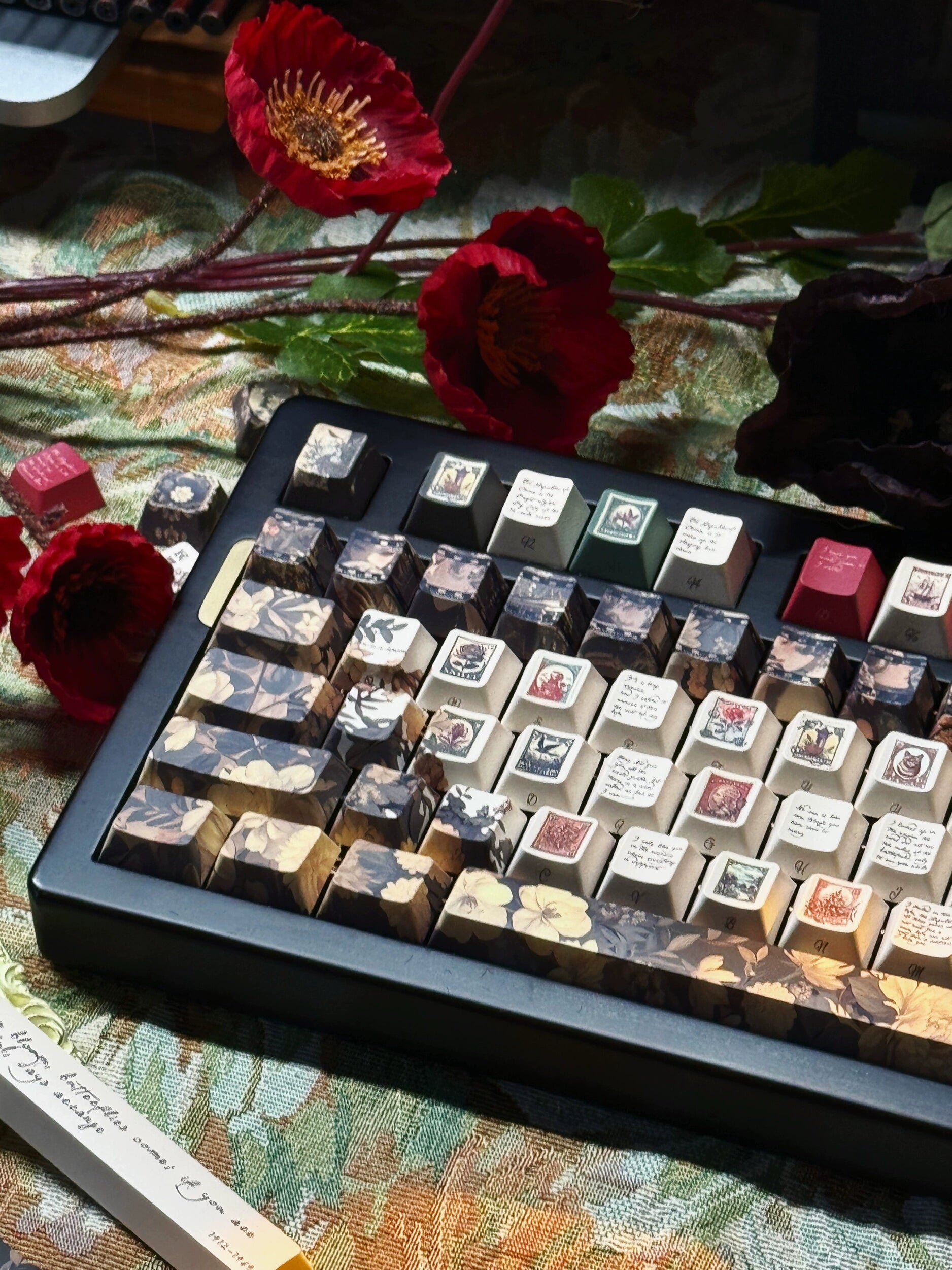 Floral Keycaps Elegant Dark Floral Letter Keycaps Cherry Profile Retro Maximalism St ...