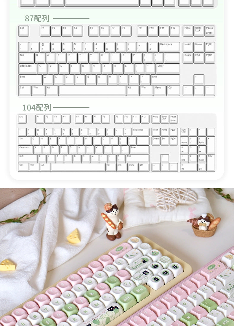 116 Apple Cat Girl Pink Green Cute Keycap 129-key