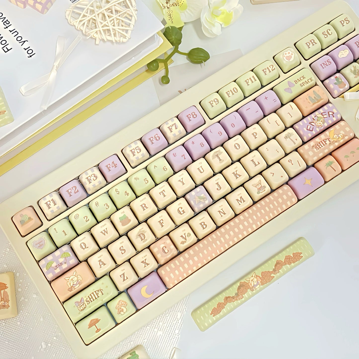 038 Fennec Eoa Profile Pastel Purple Green Yellow Keycaps 143 Keys