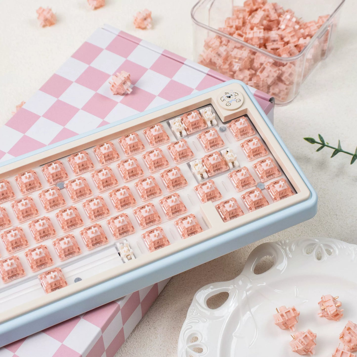 UR65 Blue/Pink/Red Mechanical Customized Keyboard (Tri-mode Gasket Hot Swap RGB Support QMK/VIA)