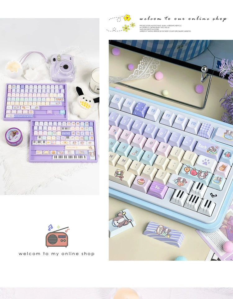 028 Cute Puppy  Music Note Piano Keys Blue Purple Macaron Keycap Cherry Profile