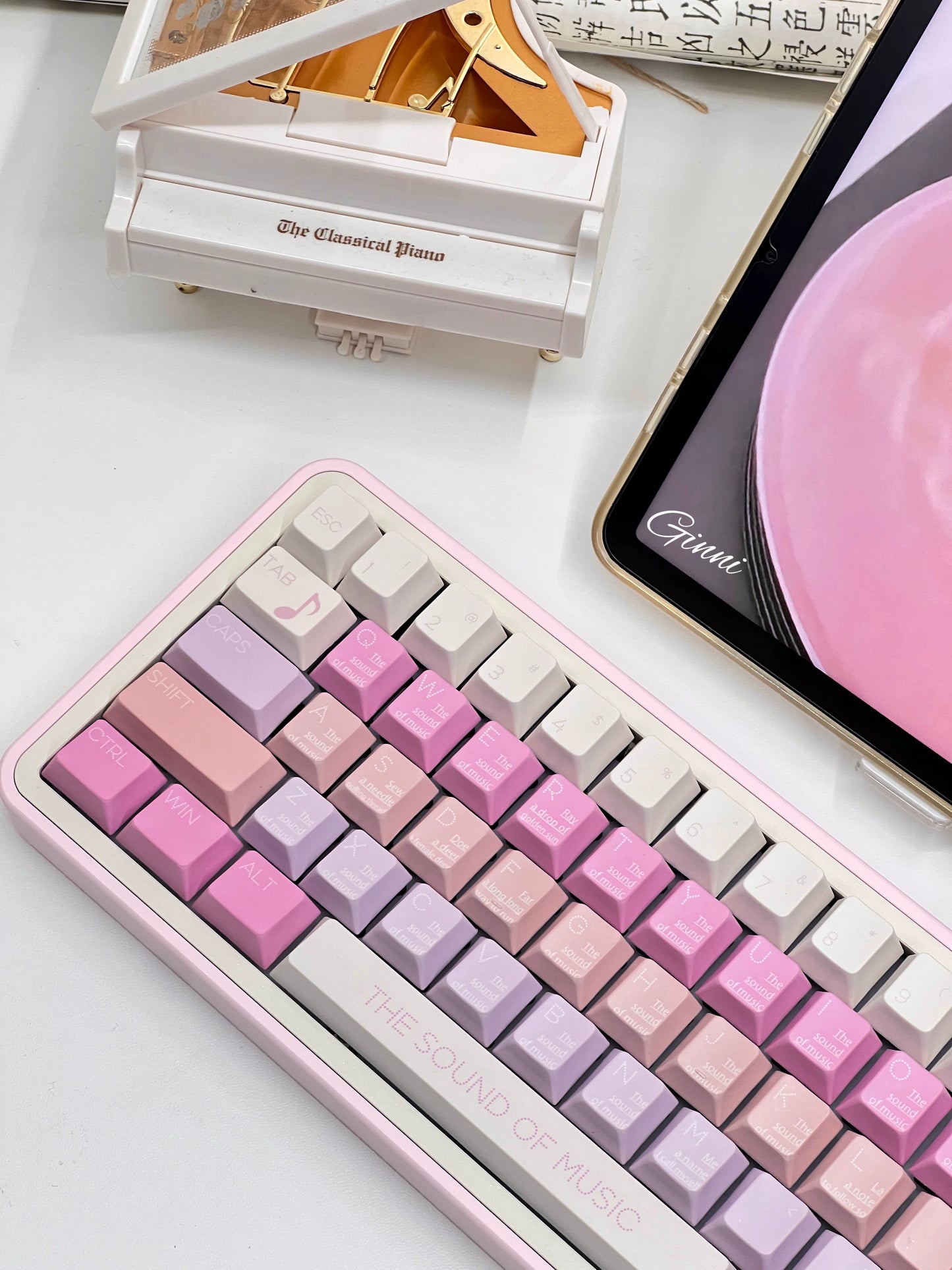 Sound of Music Pastel Pink Lilac Beige Cute Melody Notes Cherry Profile Customized Keycaps