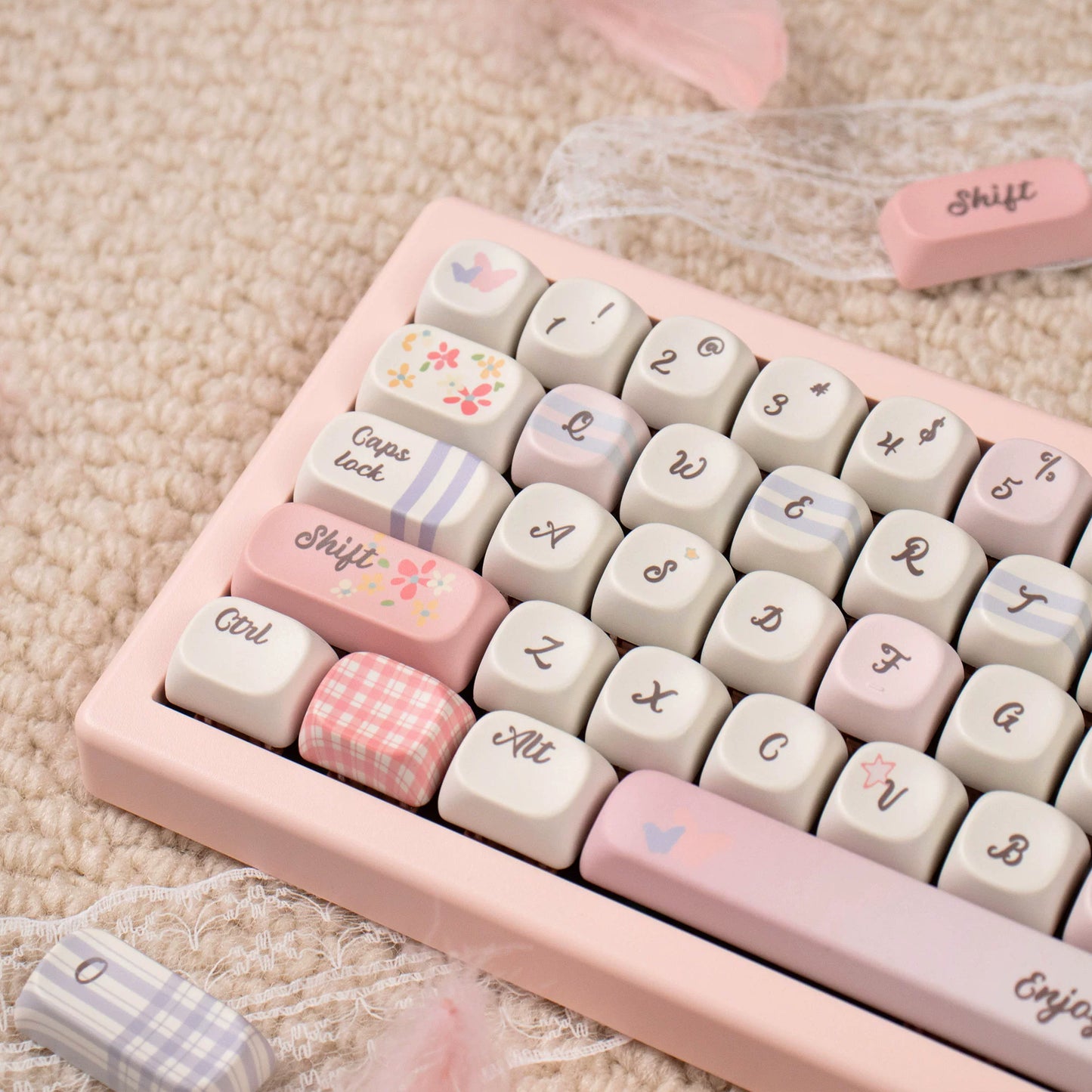 043 Pastel Pink Blue Grids Garden Keycap Cherry/ MOA Profile 152 keys BeeFun design