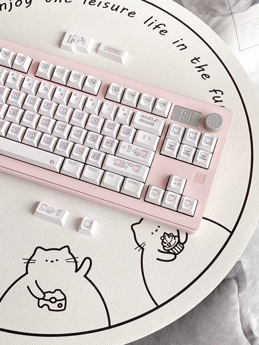 Pastel Pink White Heartbeat Signal Cherry Profile Keycaps Designed By Mocoo Studio