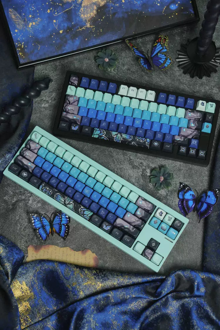 064 Midsummer Night's Dream Blue Butterfly Keycaps Cherry Profile Designed By Fox Paws Studio