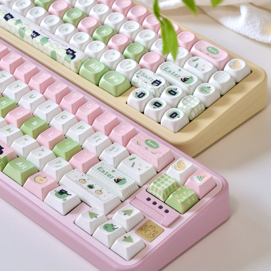 116 Apple Cat Girl Pink Green Cute Keycap 129-key