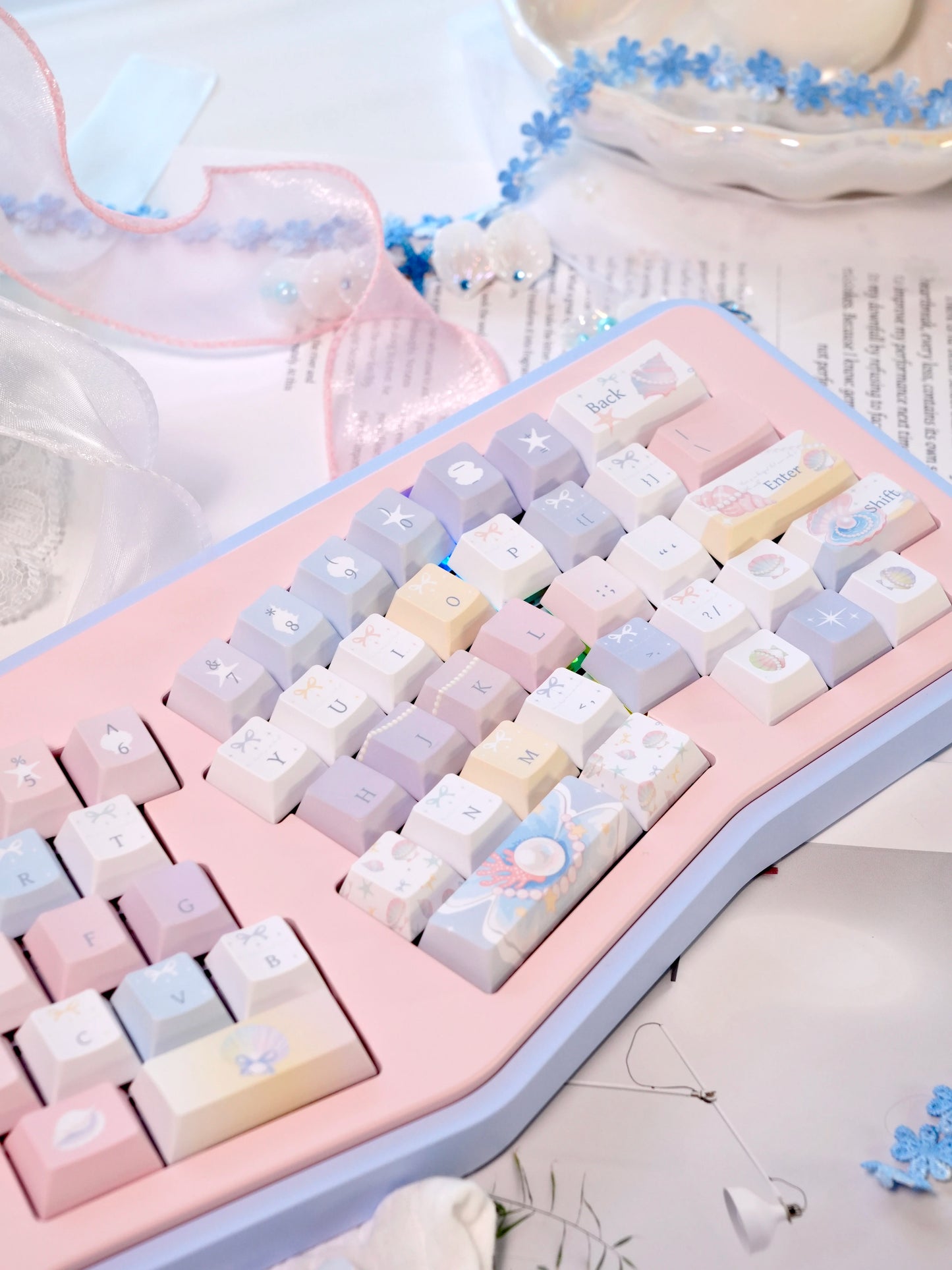 #0269 Pastel Seashell Jellyfish Pearls Keycaps With Foggy Pc Novelty Cherry Profile Designed By Miller