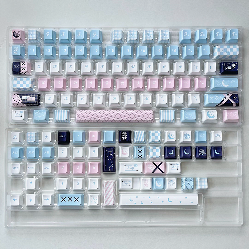 105 Moonlight Rose Pink and Blue Cherry Profile Keycaps 128-key