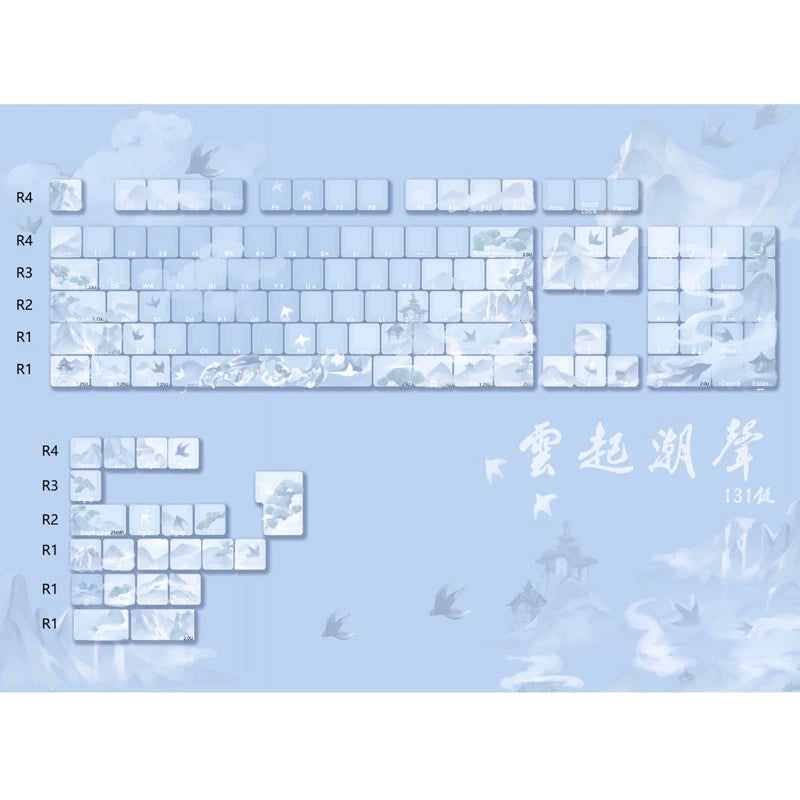 072 Pastel Blue Summer Clouds Side Print Cherry Profile Keycap Set Designed By Longcheng