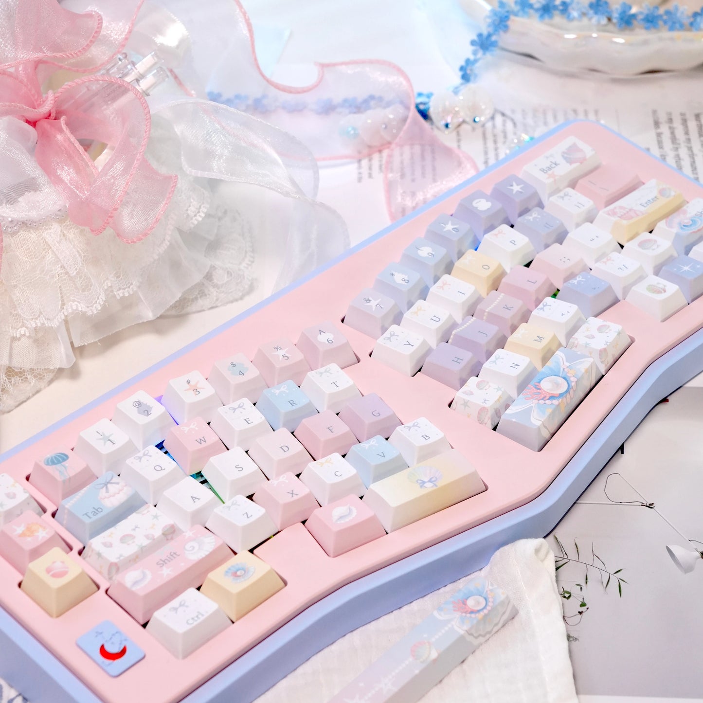 #0269 Pastel Seashell Jellyfish Pearls Keycaps With Foggy Pc Novelty Cherry Profile Designed By Miller