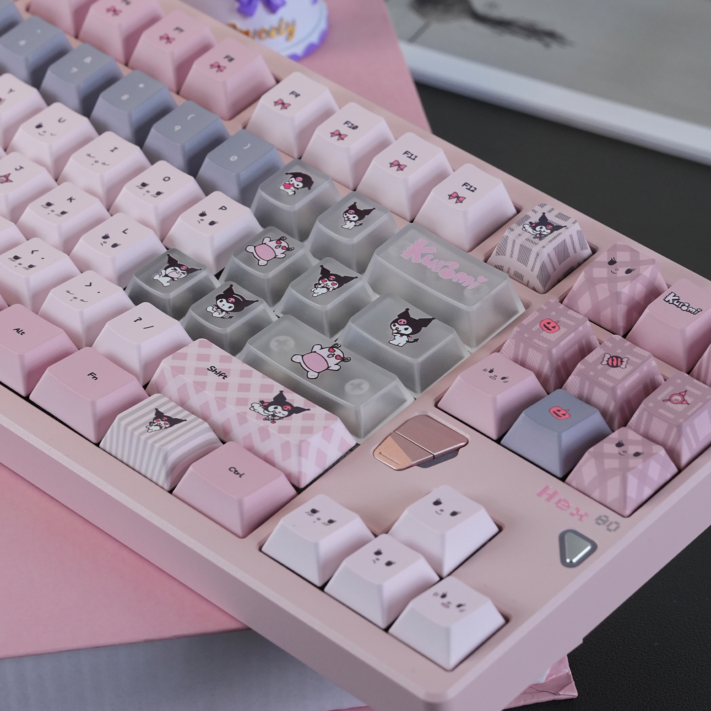 #0234 Kuromi Theme Grey Pink Keycap PBT + PC CHERRY/MOA Profile Designed By URE（not including keyboard））