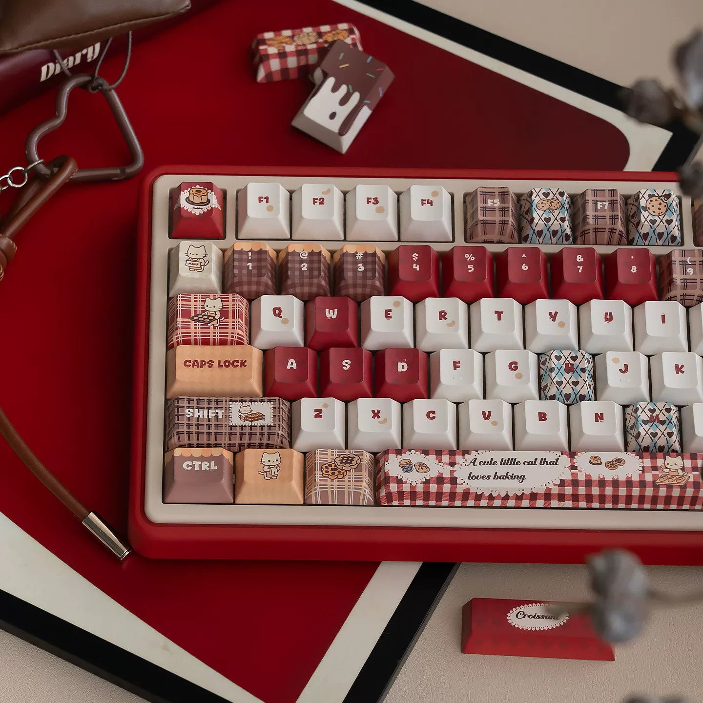 #0293 Baking Cat Cherry Profile Red Chocolate Keycap Designed By URE