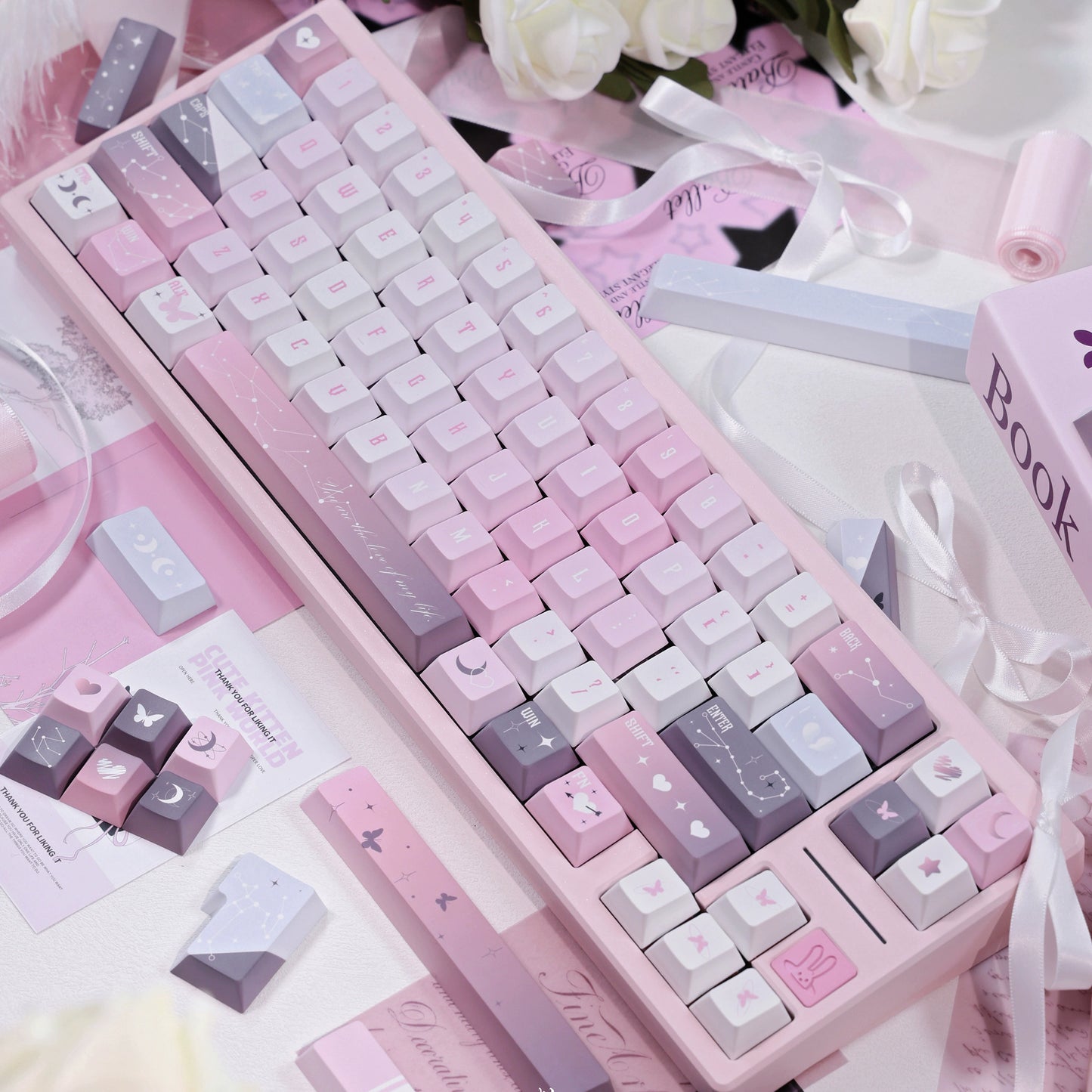 092 Star Fluctuation Gray Pink Gradual Change Advanced Sense Cherry Profile Keycap