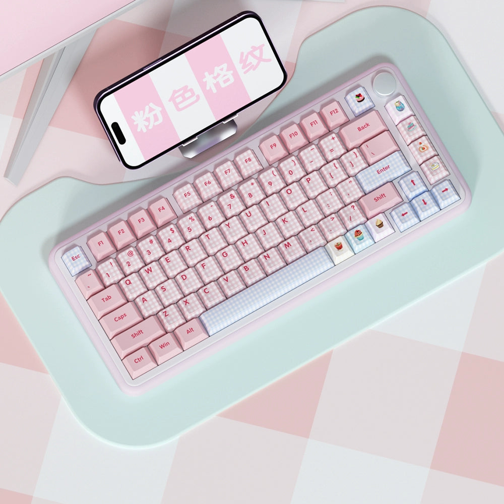 086 Blue and Pink Plaid Japanese Double-spell Keycaps 138-keys