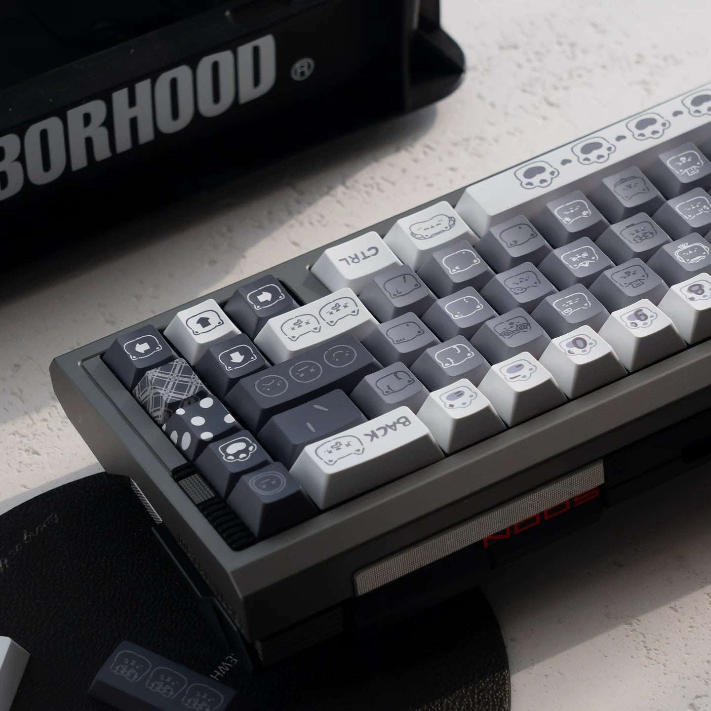#0276 Emo Gray Kitten Black and White Side Engraved Keycap Designed By URE
