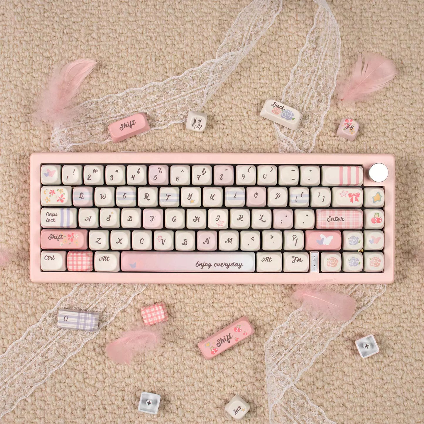 043 Pastel Pink Blue Grids Garden Keycap Cherry/ MOA Profile 152 keys BeeFun design