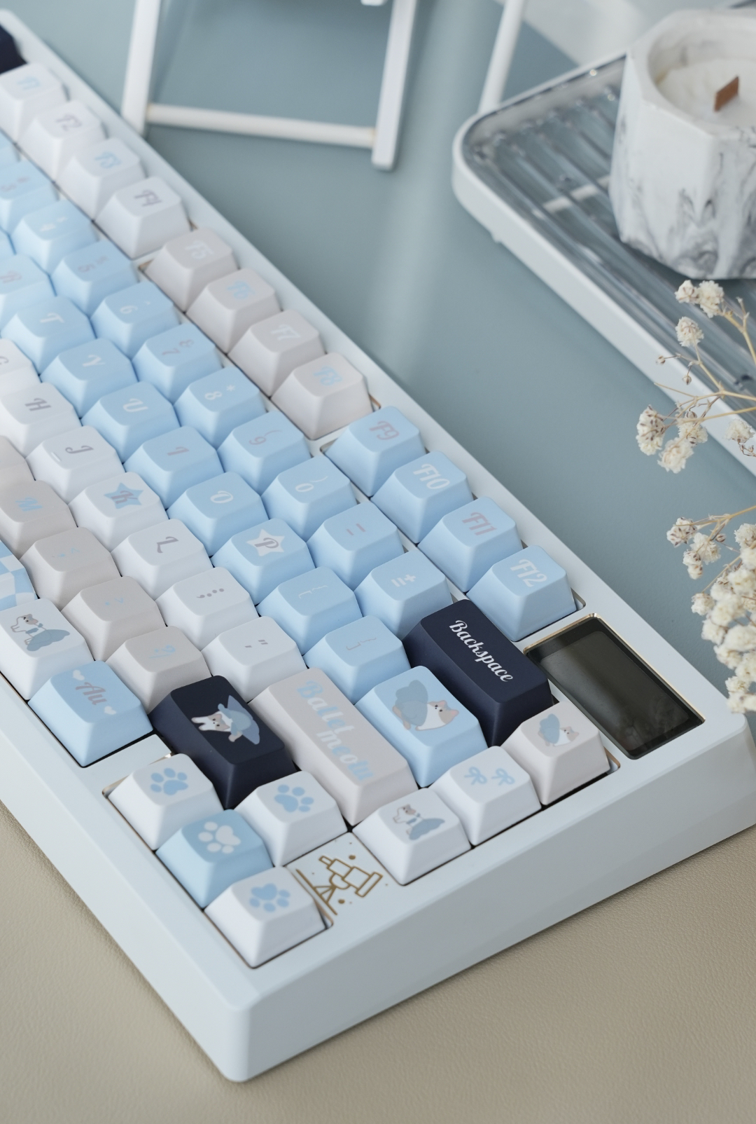 078 Pastel Blue Ballet Meow Cat New Cherry Profile Keycaps